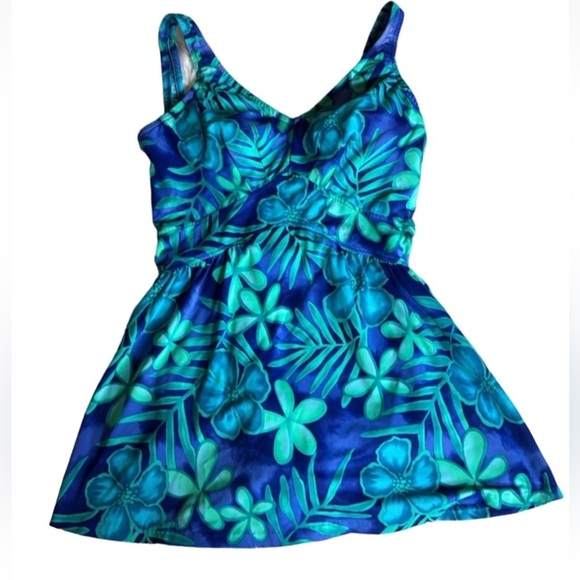 Vintage Maxine of Hollywood pinup swim dress with tropical floral print Size 14 - Picture 1 of 12